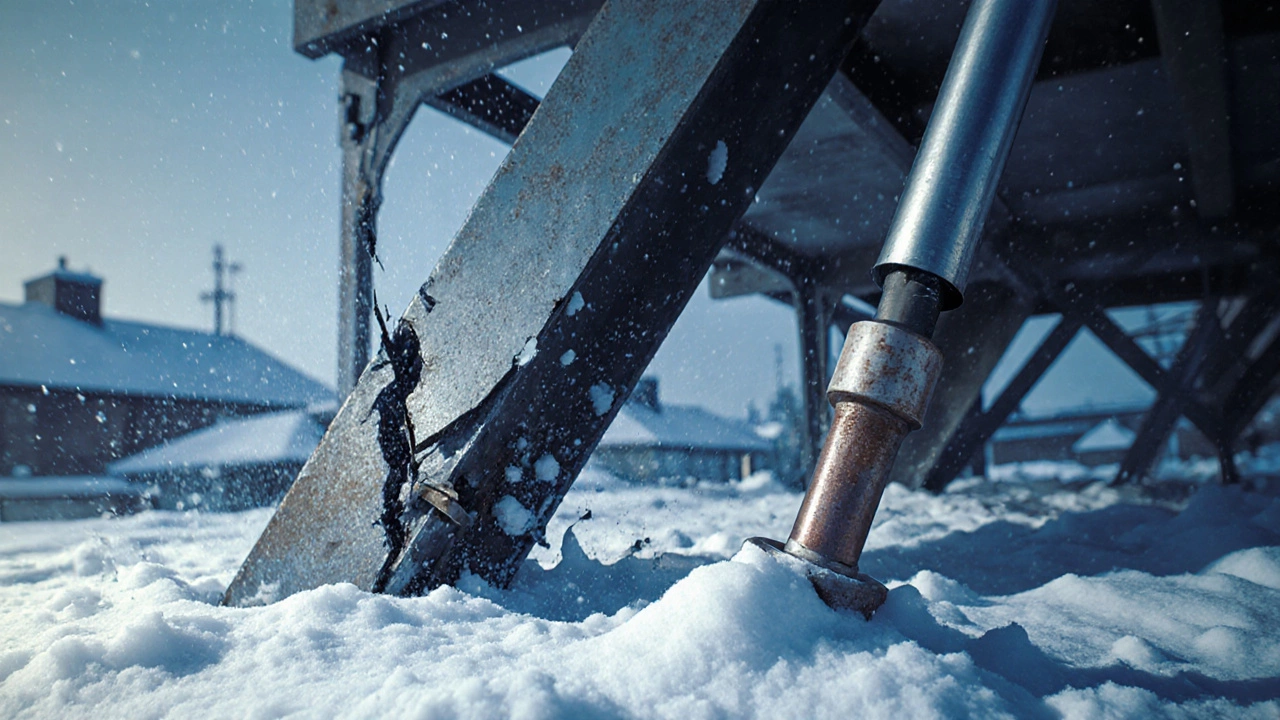 Сравнение разрушенного и прочного сварного шва под снеговой нагрузкой.