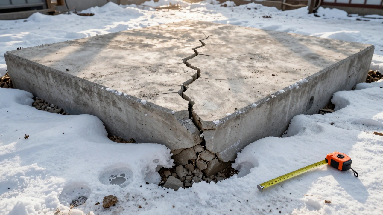 Трещина в фундаменте из-за недостаточной глубины заложения на морозе в Казани.