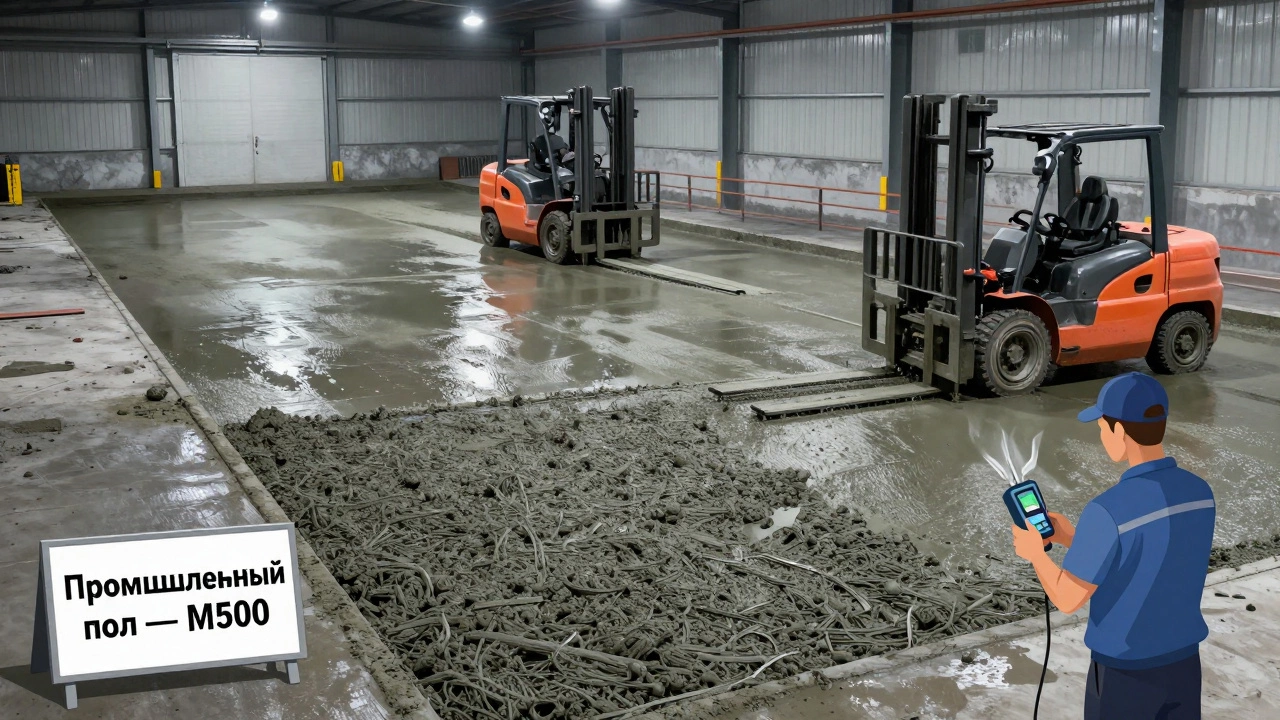 Промышленный пол с погрузчиками, заливаемый цементом М500 под интенсивную нагрузку.