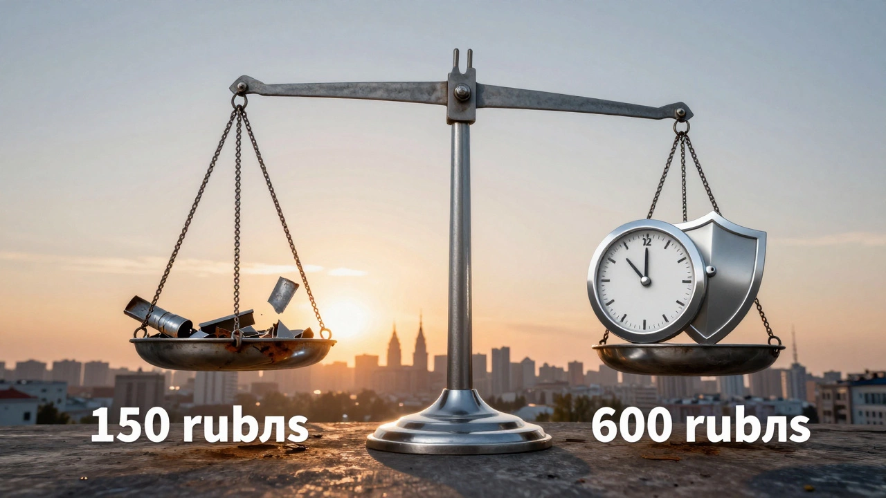 Весы: с одной стороны — треснувший дешёвый шов, с другой — прочный качественный шов с символом долговечности.