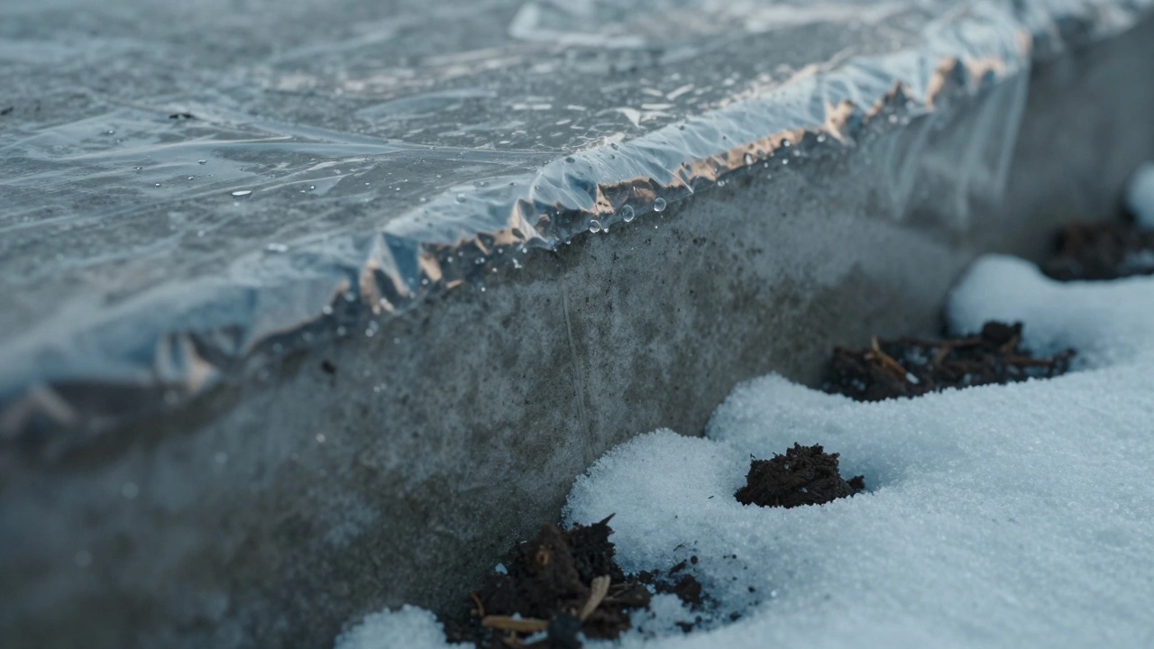 Защита залитого фундамента пленкой от холода и влаги