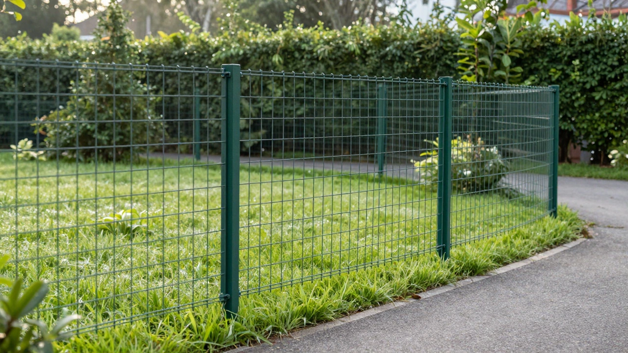 Современная 3D-сетка, отделяющая зеленый сад от подъездной дорожки